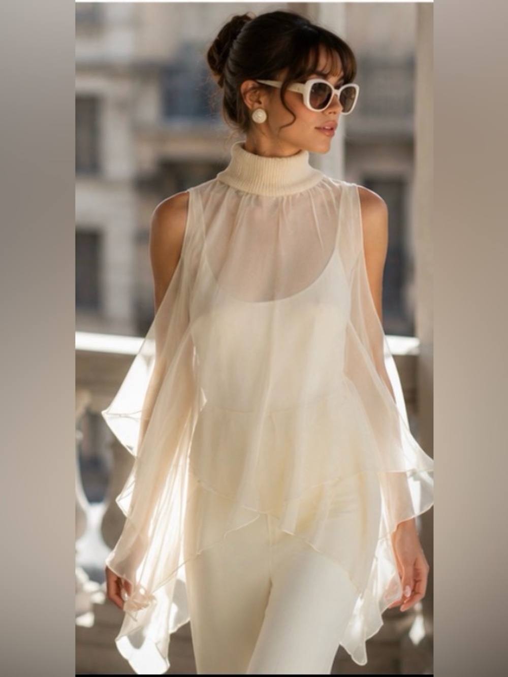 Bonnie Strauss vintage rare Sheer Mock Neck tulip Top